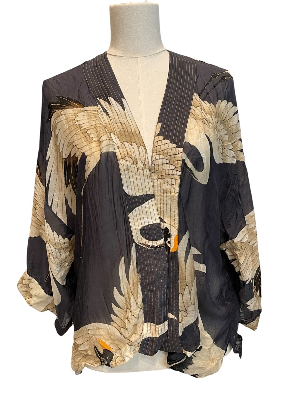 One Hundred Stars Black Stork Kimono